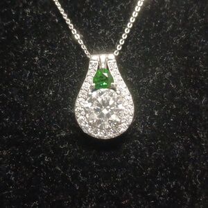Moissanite and Chrome Diopside Pendant Necklace 20 Inches in Platinum Sterling